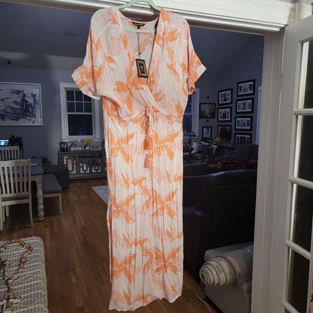 Spiaggia Dolce  Women's White & Orange Short Sleeve Maxi Dress Size Small